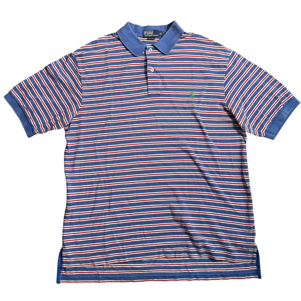Vintage Polo Ralph Lauren Mens XLT Tall Pima Cotton Striped Polo Shirt Blue - Picture 1 of 5